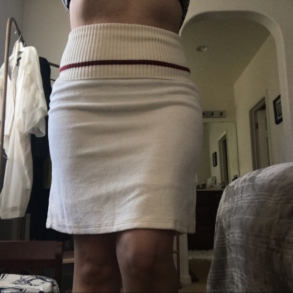 Vintage French Terry Cream Fold Over Waist Pencil Skirt Size 8 Made In Italy
